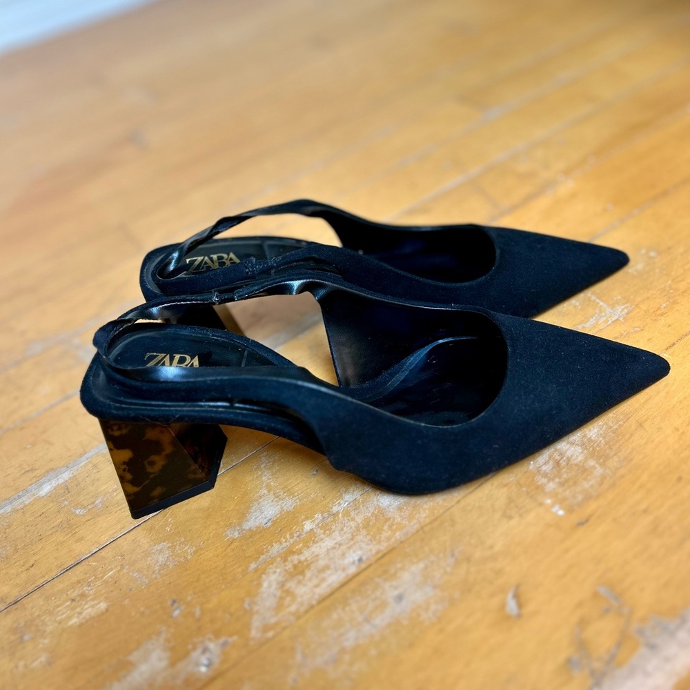 Zara Black Slingback Heels with Tortoise Shell Heel